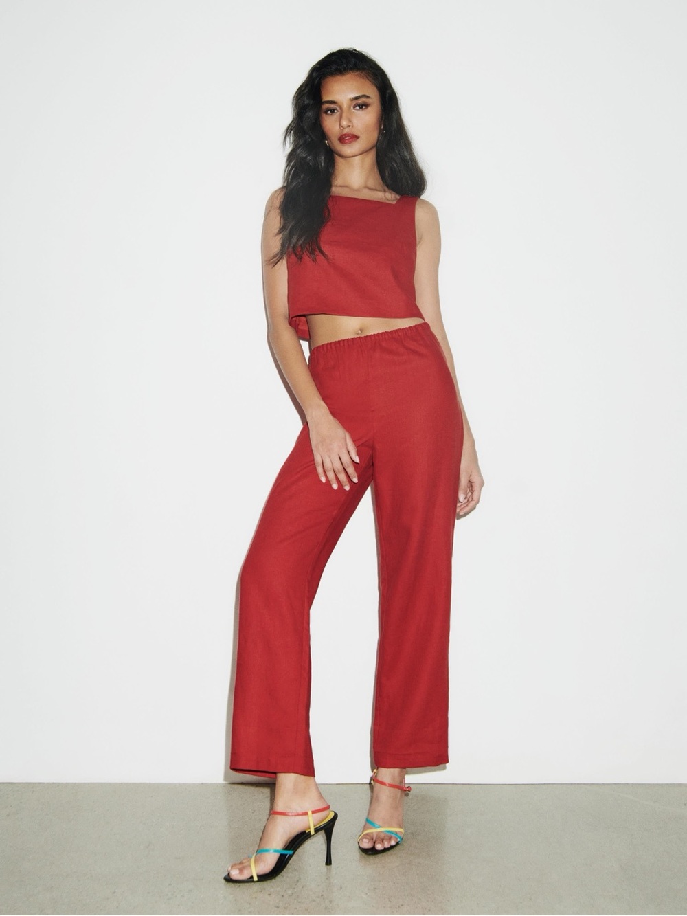 Reformation Red Linen Set: Top and Pants